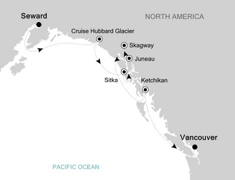 Cruises Around The World Silversea Silver Shadow June 16-23 2028 Seward, Alaska to Vancouver