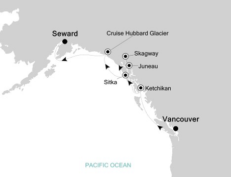 Cruises Around The World Silversea Silver Shadow June 9-16 2028 Vancouver to Seward, Alaska