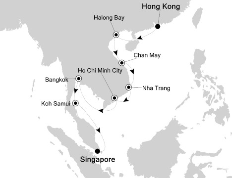 Cruises Around The World Silversea Silver Shadow March 22 April 6 2028 Hong Kong, China to Singapore, Singapore