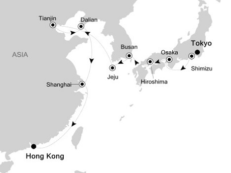 Cruises Around The World Silversea Silver Shadow October 4-20 2028 Tokyo to Hong Kong