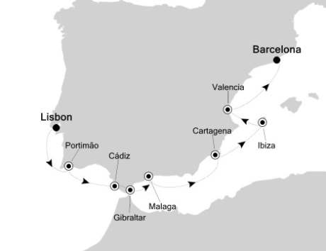 Cruises Around The World Silversea Silver Spirit April 13-22 2026 Lisbon, Portugal to Barcelona, Spain