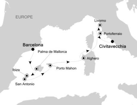 Cruises Around The World Silversea Silver Spirit August 9-18 2026 Barcelona, Spain to Civitavecchia, Italy