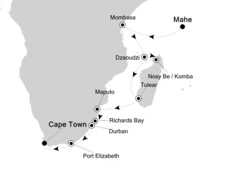 Cruises Around The World Silversea Silver Spirit December 18 2026 January 5 2027 Mahé, Seychelles to Cape Town, South Africa