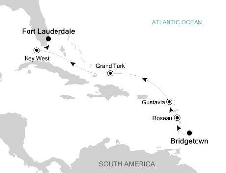 Cruises Around The World Silversea Silver Spirit December 29 2028 January 5 2026 Bridgetown to Fort Lauderdale, Florida
