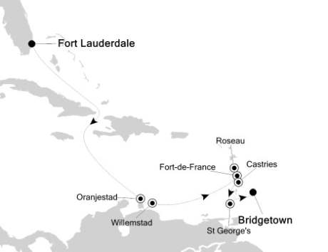 Cruises Around The World Silversea Silver Spirit January 15-25 2028 Fort Lauderdale, Florida to Bridgetown