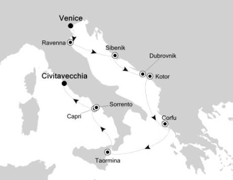 Cruises Around The World Silversea Silver Spirit July 17-26 2026 Venice, Italy to Civitavecchia, Italy