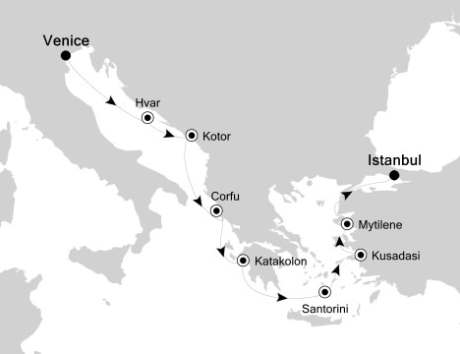 Cruises Around The World Silversea Silver Spirit June 9-18 2026 Venice, Italy to Istanbul, Turkey