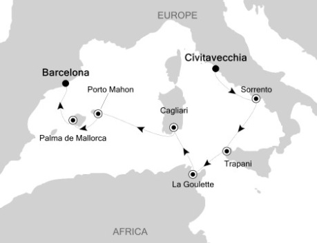 Cruises Around The World Silversea Silver Spirit May 2-10 2028 Civitavecchia (Rome) to Barcelona
