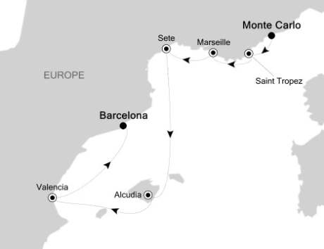Cruises Around The World Silversea Silver Spirit October 16-23 2026 Monte Carlo, Monaco to Barcelona, Spain