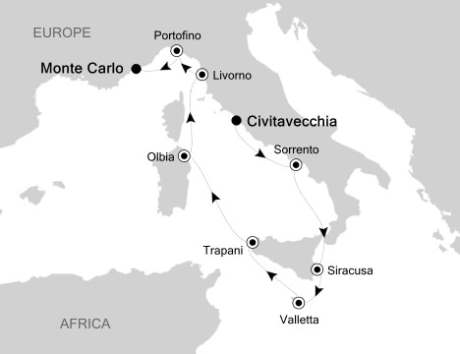 Cruises Around The World Silversea Silver Spirit October 7-16 2026 Civitavecchia, Italy to Monte Carlo, Monaco