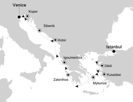 Cruises Around The World Silversea Silver Spirit September 9-19 2028 Istanbul, Turkey to Venice