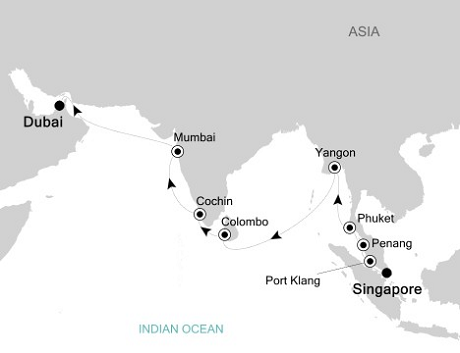 Cruises Around The World Silversea Silver Whisper March 21 April 8 2028 Singapore, Singapore to Dubai, UAE