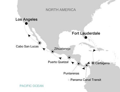 Cruises Around The World Silversea Silver Whisper November 11-27 2028 Fort Lauderdale, Florida to Los Angeles, California, USA