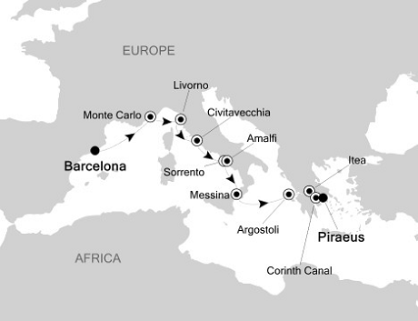 Cruises Around The World Silversea Silver Wind April 13-23 2028 Barcelona to Piraeus, Athens