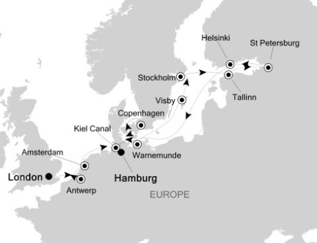 Cruises Around The World Silversea Silver Wind August 24 September 9 2026 London, United Kingdom to Hamburg, Germany