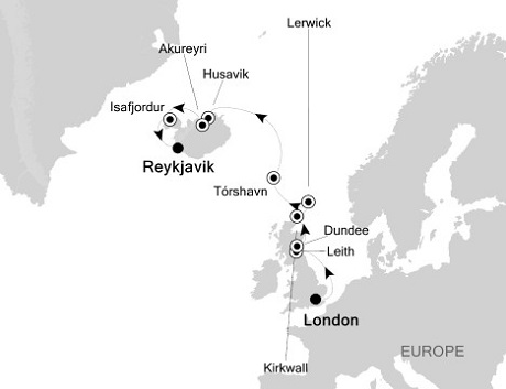 Cruises Around The World Silversea Silver Wind August 5-17 2028 London (Tower Bridge) to Reykjavik