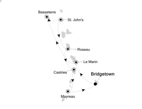 Cruises Around The World Silversea Silver Wind December 16-23 2026 Bridgetown, Barbados to Bridgetown, Barbados