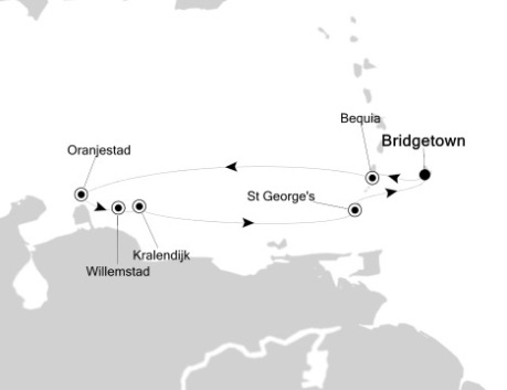 Cruises Around The World Silversea Silver Wind December 23-30 2026 Bridgetown, Barbados to Bridgetown, Barbados