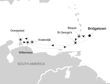 Cruises Around The World Silversea Silver Wind December 9-16 2026 Bridgetown, Barbados to Bridgetown, Barbados