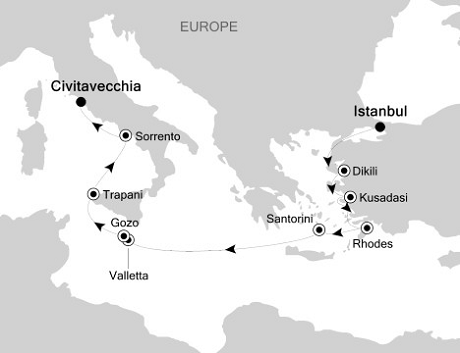 Cruises Around The World Silversea Silver Wind May 7-17 2028 Istanbul to Civitavecchia (Rome)