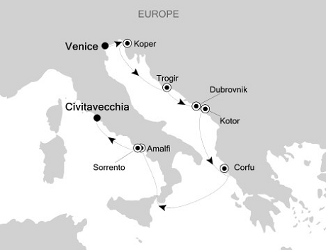 Cruises Around The World Silversea Silver Wind October 10-20 2028 Venice to Civitavecchia (Rome)