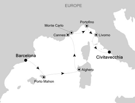 Cruises Around The World Silversea Silver Wind September 16-23 2028 Barcelona to Civitavecchia (Rome)