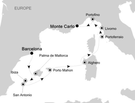 Cruises Around The World Silversea Silver Wind September 30 October 10 2026 Barcelona, Spain to Monte Carlo, Monaco